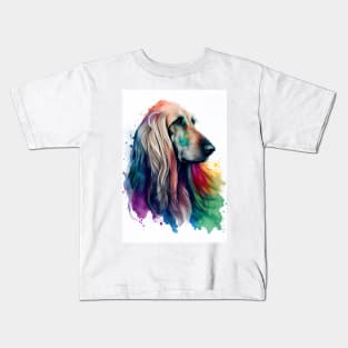 Watercolor Afghan Hound with Bright Rainbow Colors Kids T-Shirt